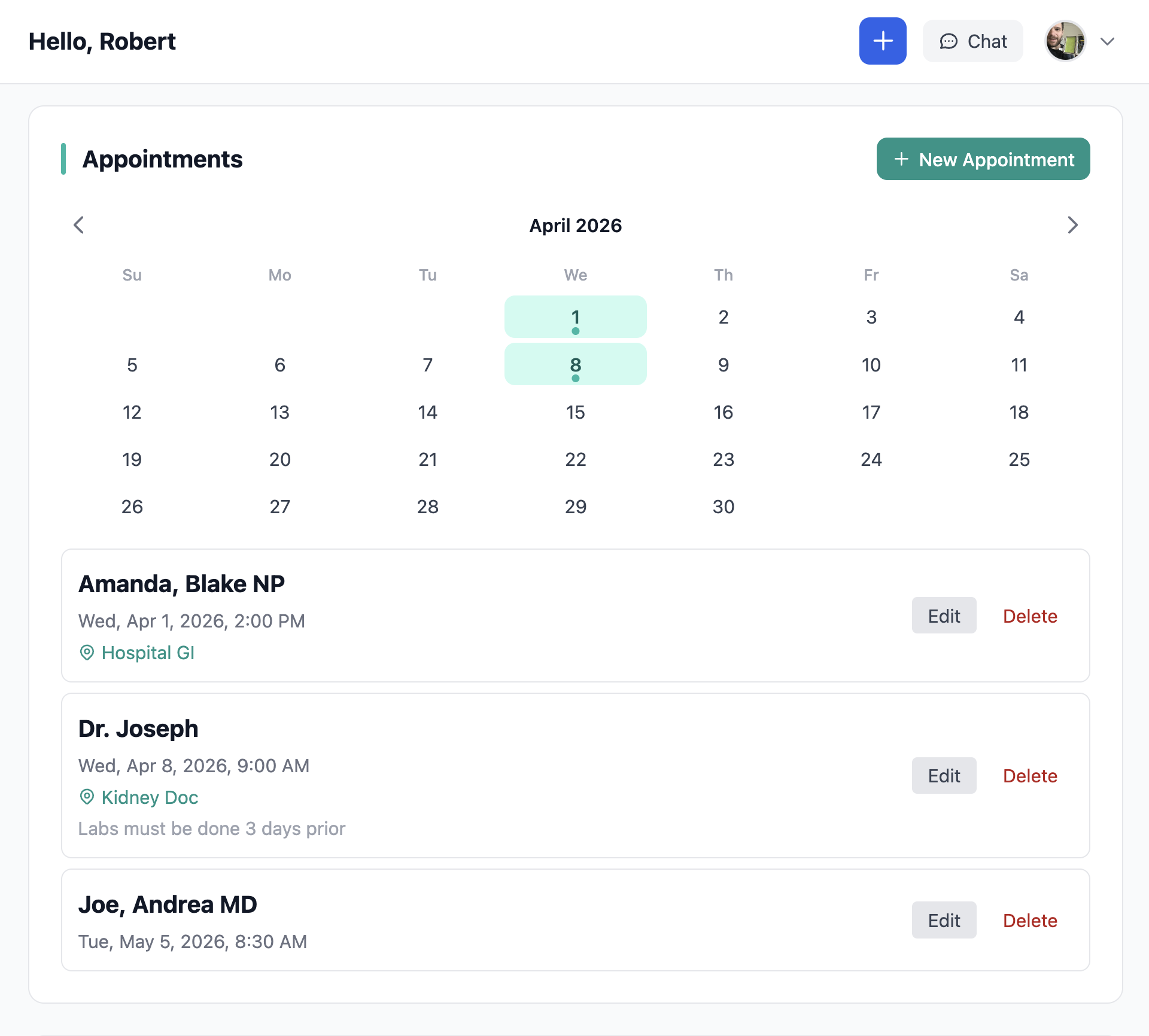 Appointments Calendar and Management
