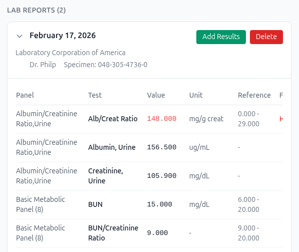 Lab reports with automatic PDF parsing